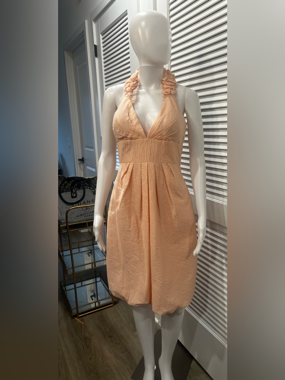 Kay Unger Peach Backless Halter Dress